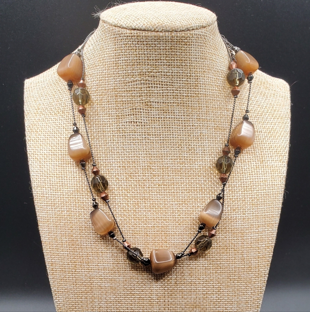 Elegant Lia Sophia Brown Beaded Necklace 2 Strands